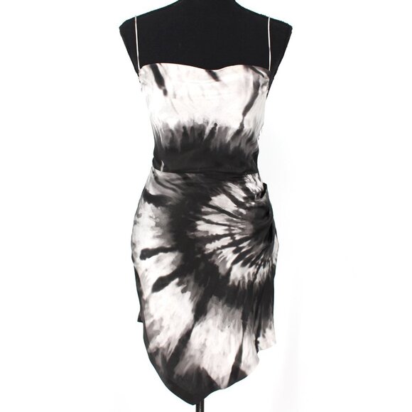 Retrofete Auris Dress Silk Black Silver Tie Dye Slip Satin Mini XS X-Small - Picture 2 of 9